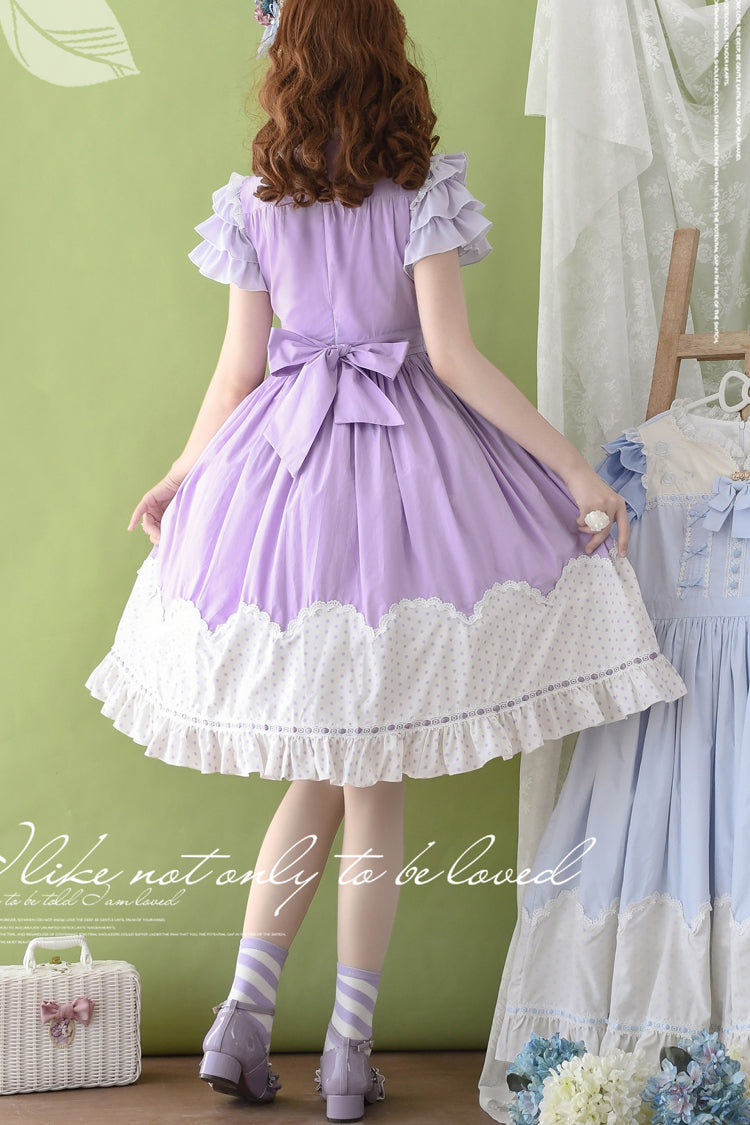 [Summer Wind] Short Sleeves Polka Dot Print Ruffle Embroidery Sweet Lolita Dress 3 Colors - Product - 9