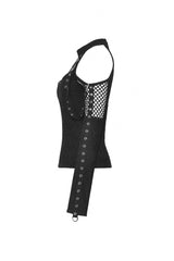 Black Off Shoulder Long Sleeves Cut-Out Spliced Mesh Women's Punk Top - Product - 9