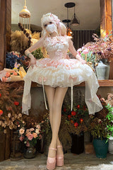 Pink [Dance of Time] Sleeveless Multi-Layered Ruffle Bowknot Lace Sweet Ballet Lolita Jsk Dress - Pink - 1