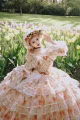 Pink [Rose Letter] Off Shoulder Triple-Layered Print Ruffle Hanayome Sweet Princess Lolita Dress - Product - 5