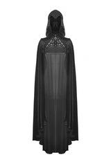 Black Cross Zippered Floral Embroidered Women's Gothic Cloak with Hood - Product - 3