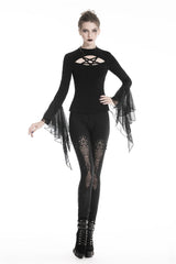 Black Floral Cut-Out Lace-Up Women's Gothic Leggings - Product - 5
