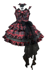 Black/Red Japanese Punk Rock Babes Bowknot Gothic Lolita Tiered Dress - Product - 3