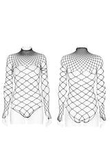 One Piece Long Sleeve Super Stretch Soft Rhombus Mesh Minimalist Women's Punk T-Shirt 2 Colors - Product - 12