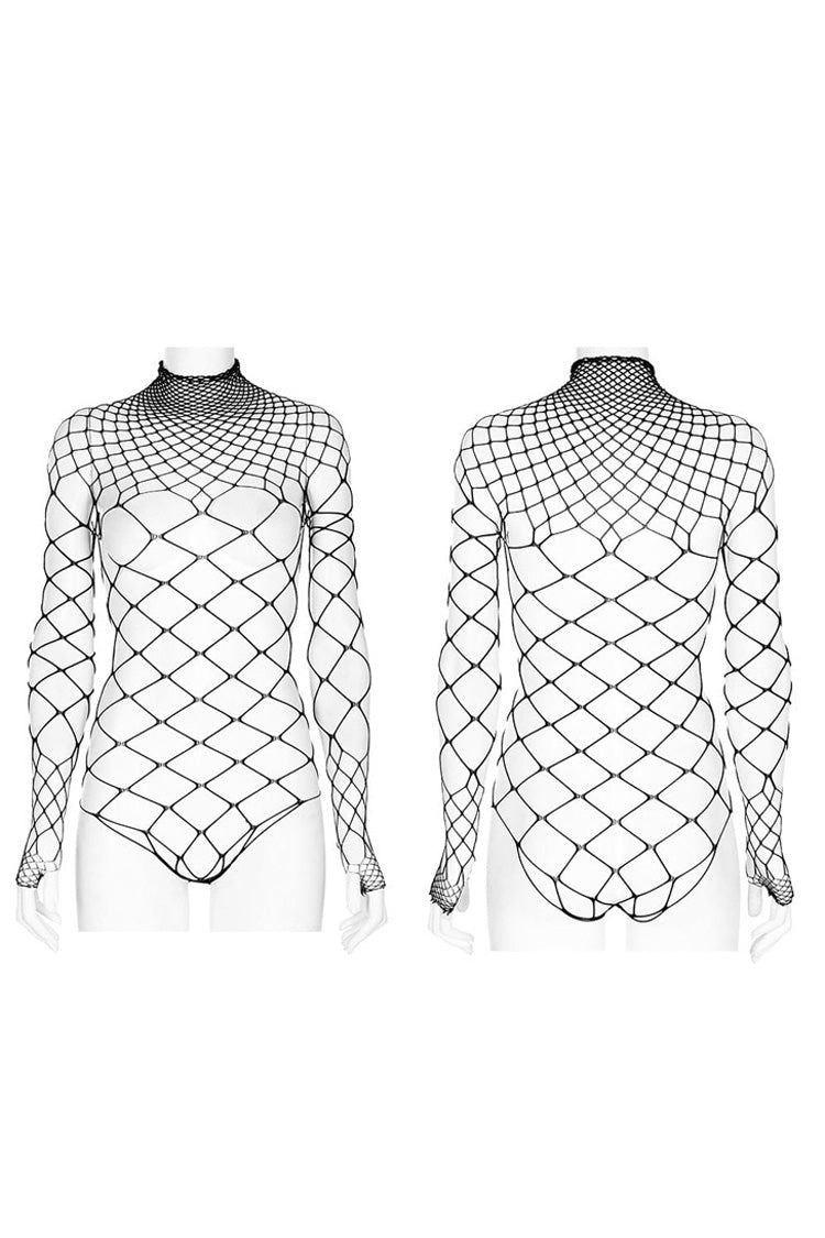 One Piece Long Sleeve Super Stretch Soft Rhombus Mesh Minimalist Women's Punk T-Shirt 2 Colors - Product - 12
