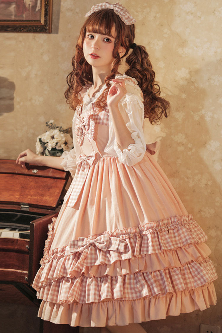 Pink Love Heart Shape Pockets Bowknot Ruffled Multi-Layer Sweet Lolita Jsk Dress - Product - 2