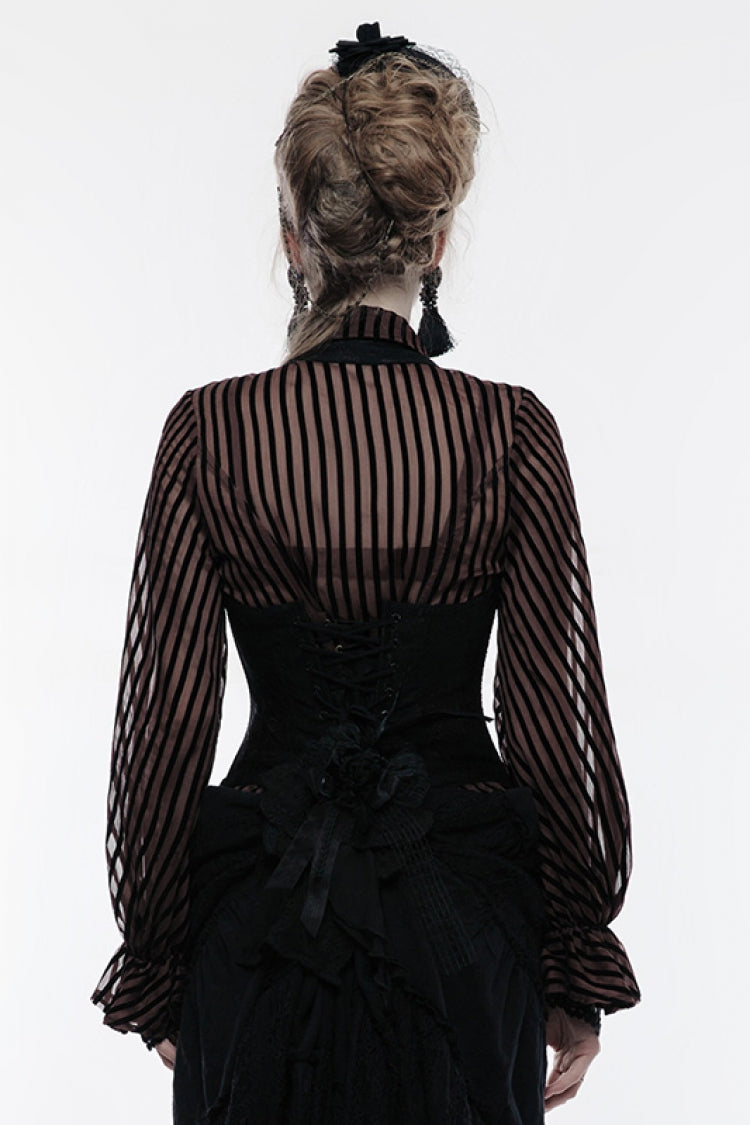 Black Halterneck Jacquard Lace-Up Women's Breast Support Gothic Vest - Product - 2
