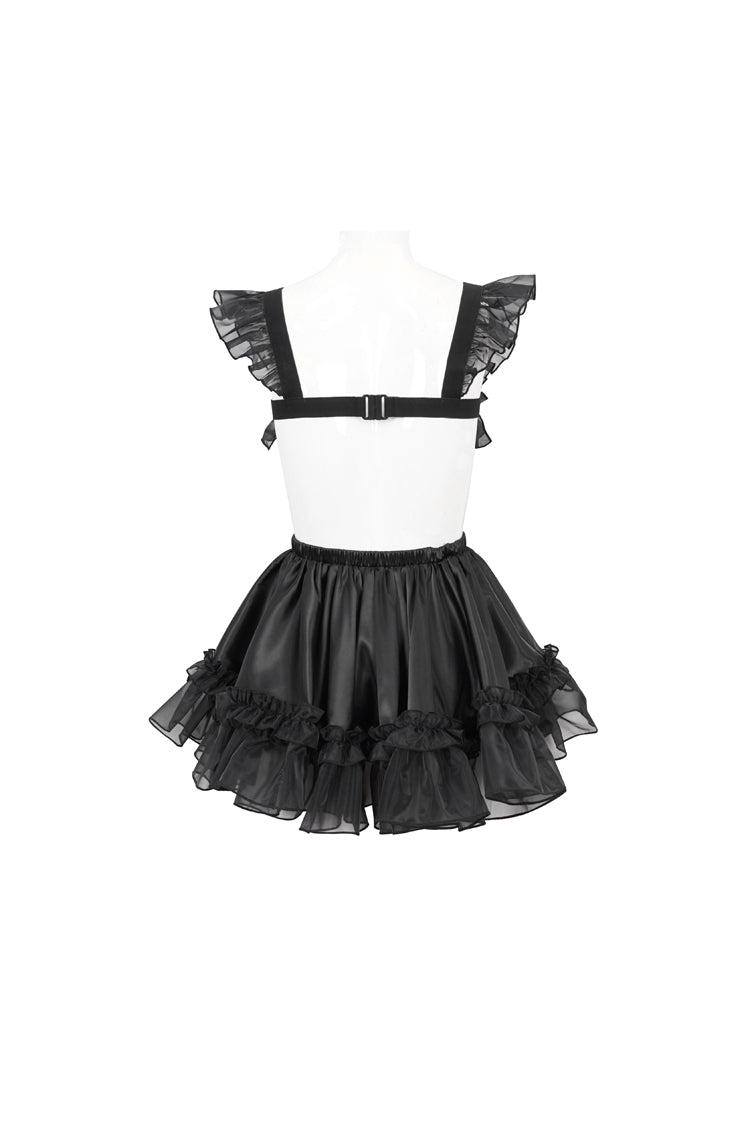 Black Glossy Sheer Ruffled Stretch Sexy Women's Gothic Maid Dress - Product - 8