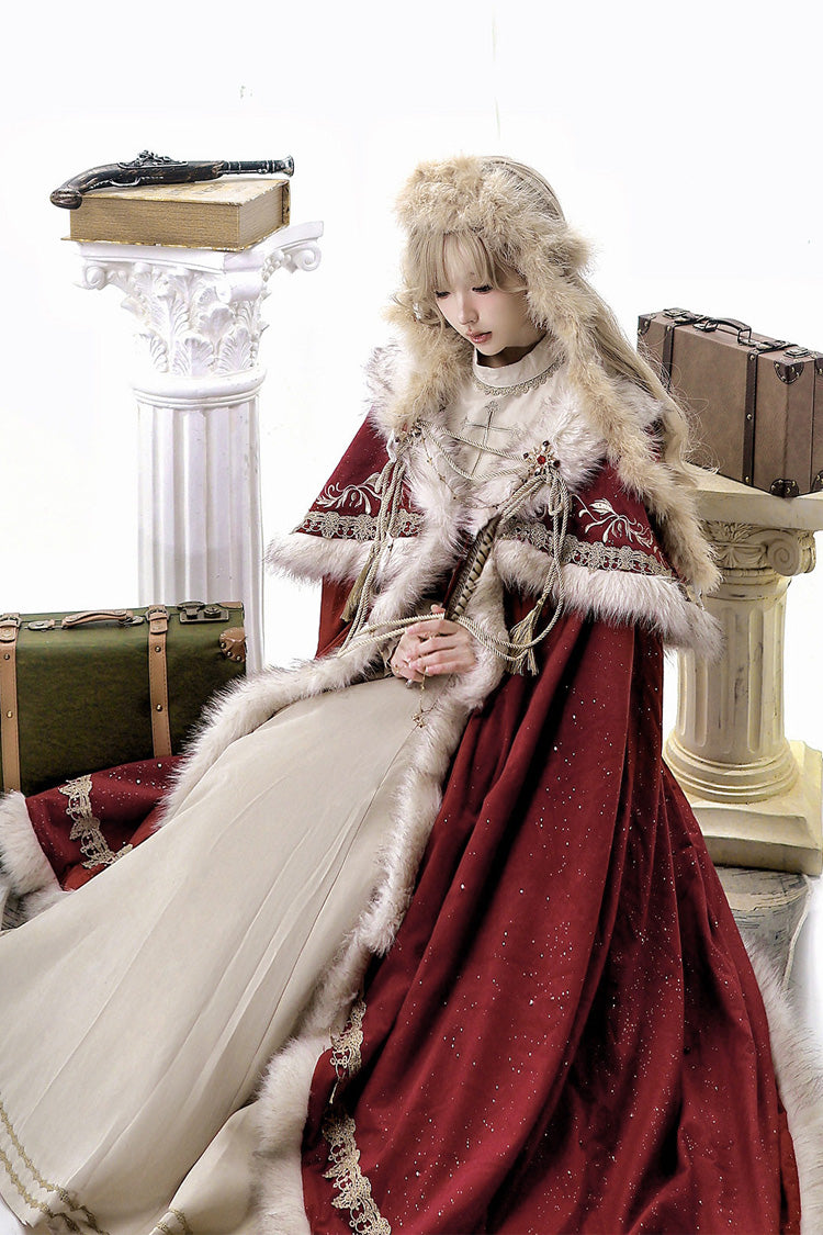 Red [Royal Coronation] Embroidered Sweet Gorgeous European Court Style Lolita Dress and Cape Set - Product - 9