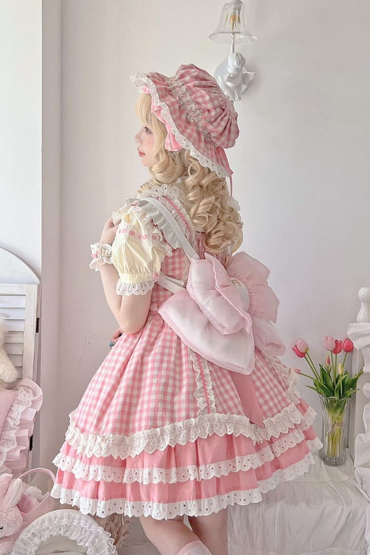 Light Pink Big Bowknot Metal Heart Nameplate Lolita Backpack - Product - 7