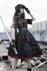 Black Military Style JK Set Irregular Gothic Lolita Dress - Product - 2