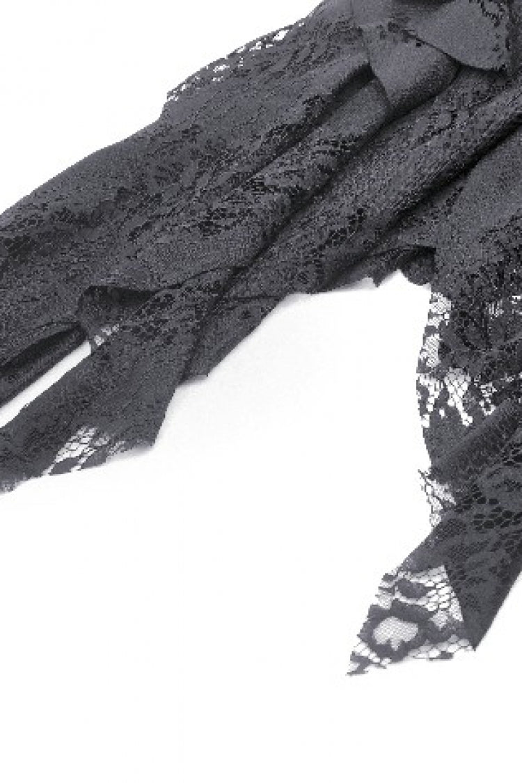 Black Women's Gothic Lace Irregular Distressed Hanky‑Hem Skirt - Product - 13