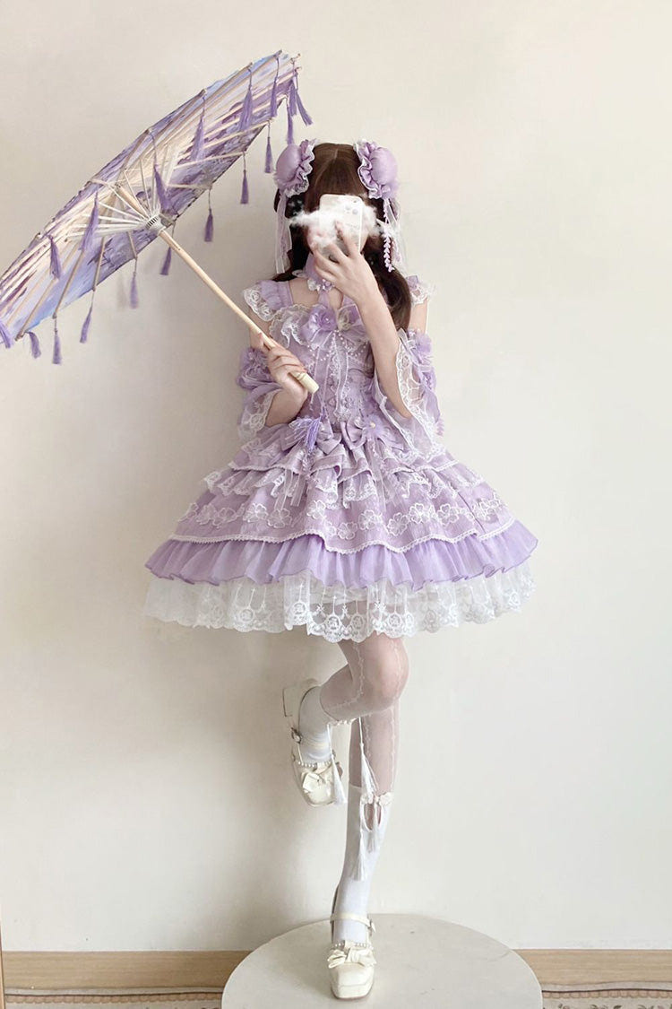 Purple [Rain of Peaches] Sleeveless Multi-Layered Bowknot Lace Sweet Chinese Style Lolita Jsk Dress - Product - 7