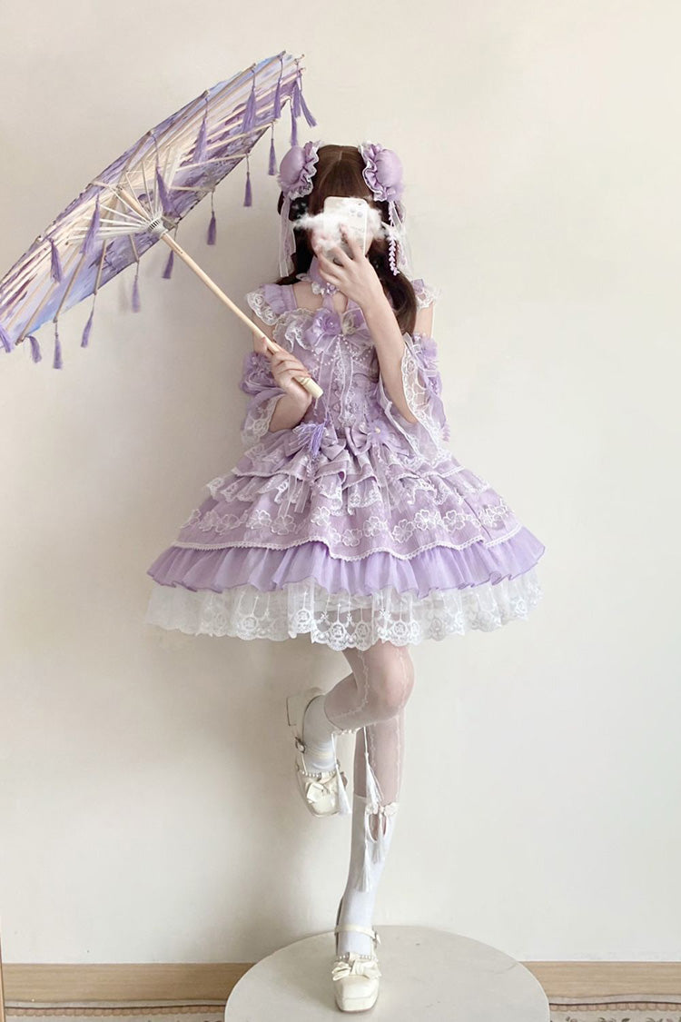 Purple [Rain of Peaches] Sleeveless Multi-Layered Bowknot Lace Sweet Chinese Style Lolita Jsk Dress - Product - 7