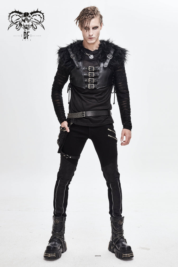 Black Asymmetric Chain-Decorated Men's Punk Belts - Black - 1