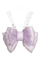 Purple Big Bowknot Metal Heart Nameplate Lolita Backpack - Purple - 1