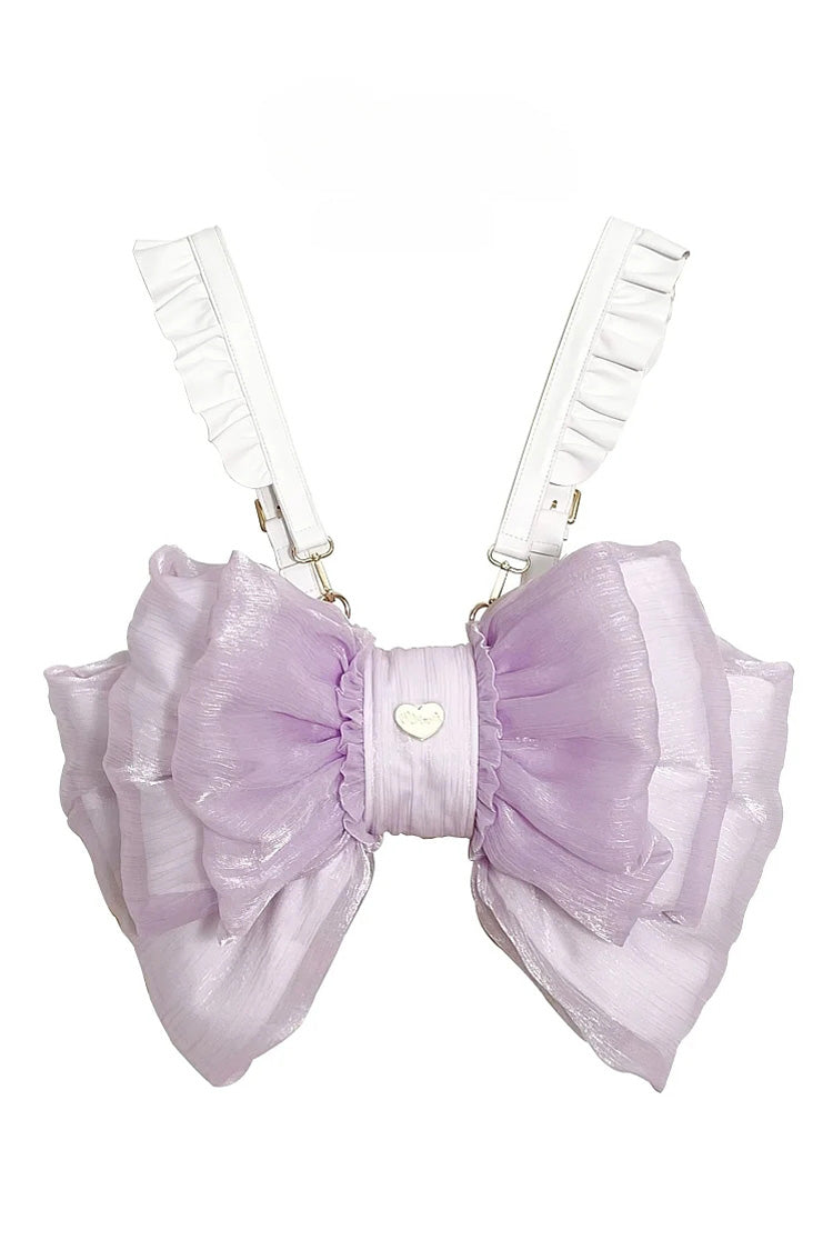 Purple Big Bowknot Metal Heart Nameplate Lolita Backpack - Purple - 1