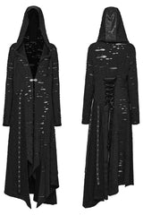 Black Ripped Mesh Stitching Irregular Hooded Womens Steampunk Coat - Product - 5