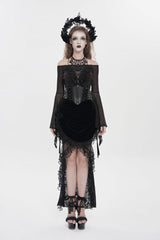 Black Embroidered Rose Lace-up Irregular Women's Gothic Hem Skirt - Product - 2
