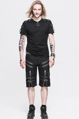 Black Punk Rock Adjustable Zippered Summer With Loops Shorts Mens Pants - Product - 3