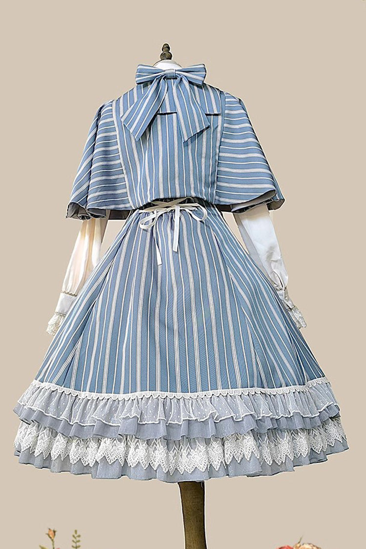 Blue Multi-layer Stripe Print Ruffle Sweet Lolita Jsk Dress - Product - 16