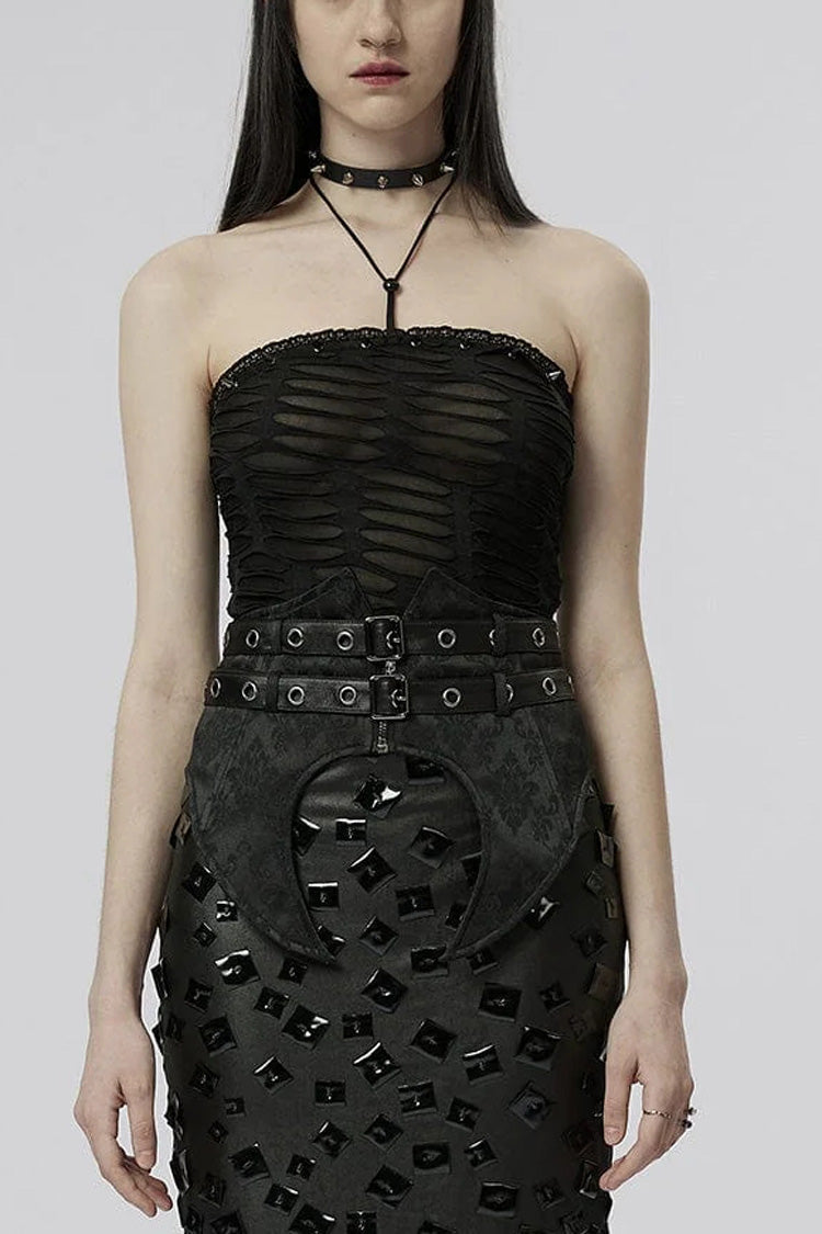 Sleeveless Ripped Womens Halterneck Gothic Corset 2 Colors - Black - 1