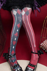 [Alice in Wonderland] Poker Printed Gothic Lolita Tights 5 Colors - Red/Black - 6