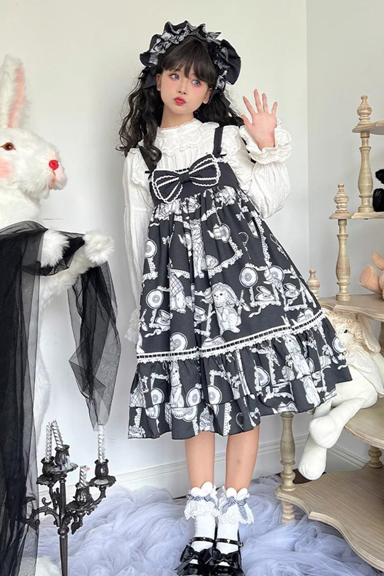 Black Wolf Detective Print Ruffle Bowknot Sweet Lolita Jsk Dress - Product - 2