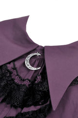 Purple Moon Frilly Collar Short Puff Sleeves Women's Gothic Blouse - Product - 13