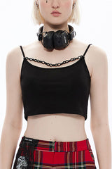Black Detachable Plastic Chain Rock Women's Punk T-Shirt - Black - 1