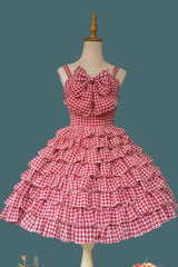 Multi-layer Plaid Print Ruffle Bowknot Sweet Lolita Tiered Dress 3 Colors - Product - 4