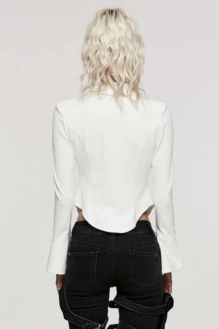 White Bat Collar Long Trumpet Sleeves Slim Womens Gothic Blouse - Product - 3