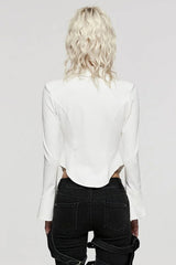 White Bat Collar Long Trumpet Sleeves Slim Womens Gothic Blouse - Product - 3