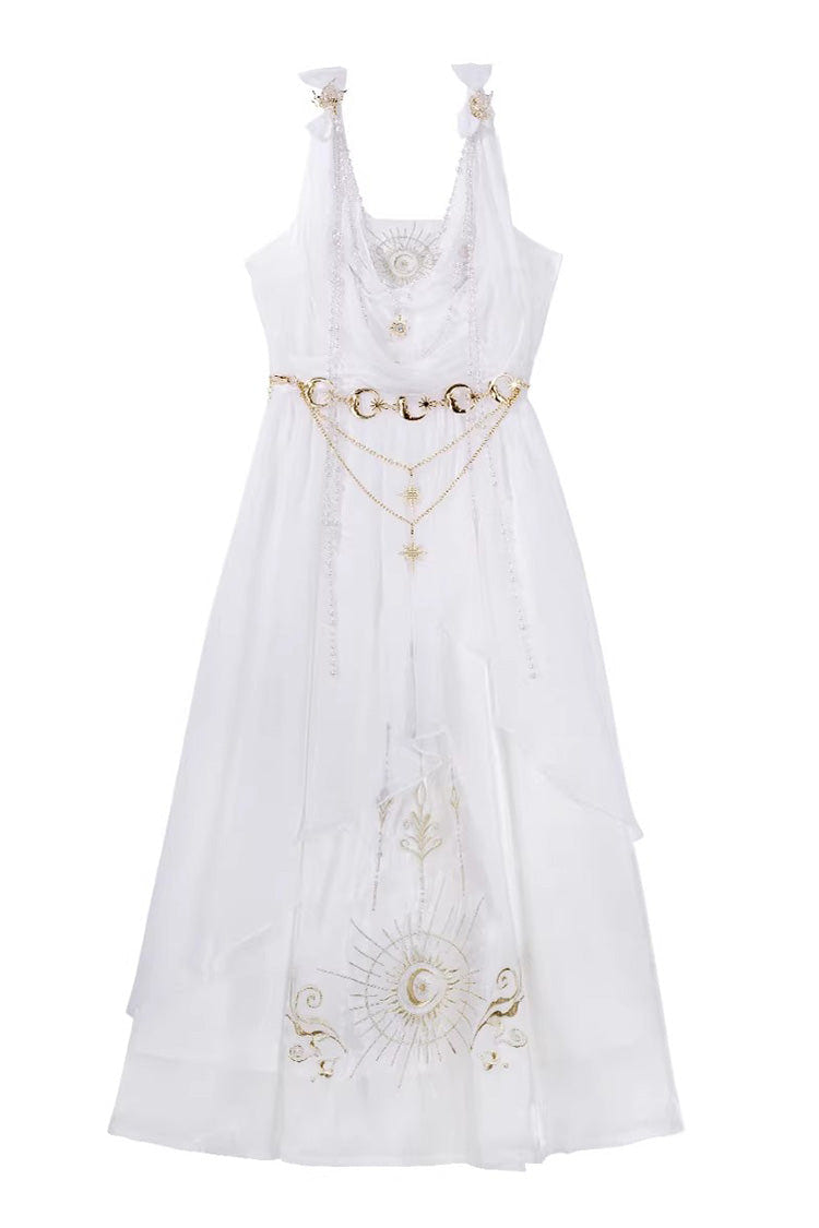 White [Aurelia of the Holy Light] Square Collar Printed Embroidered Chain-Decorated Sweet Elegant Lolita Dress - Dress(Only) - 13