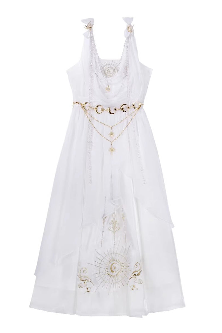 White [Aurelia of the Holy Light] Square Collar Printed Embroidered Chain-Decorated Sweet Elegant Lolita Dress - Dress(Only) - 13
