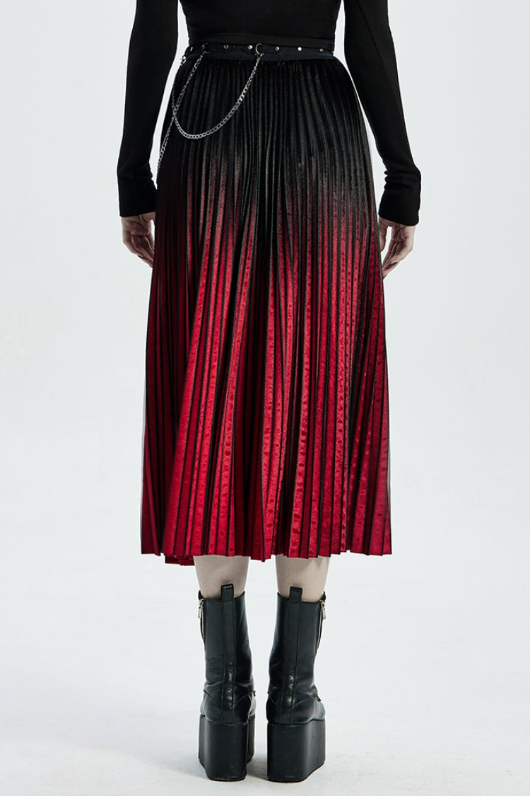 Black/Red Metal Nails Metal Chain Decoration Gradient Women's Steampunk Skirt - Product - 3