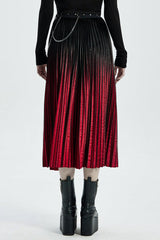 Black/Red Metal Nails Metal Chain Decoration Gradient Women's Steampunk Skirt - Product - 3
