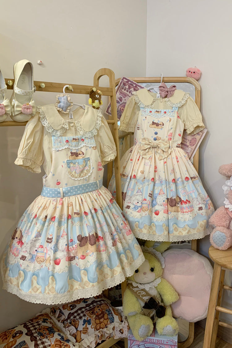 Cream Party Print Bowknot Stitching Lace Sweet (Dress Only) detail view 8