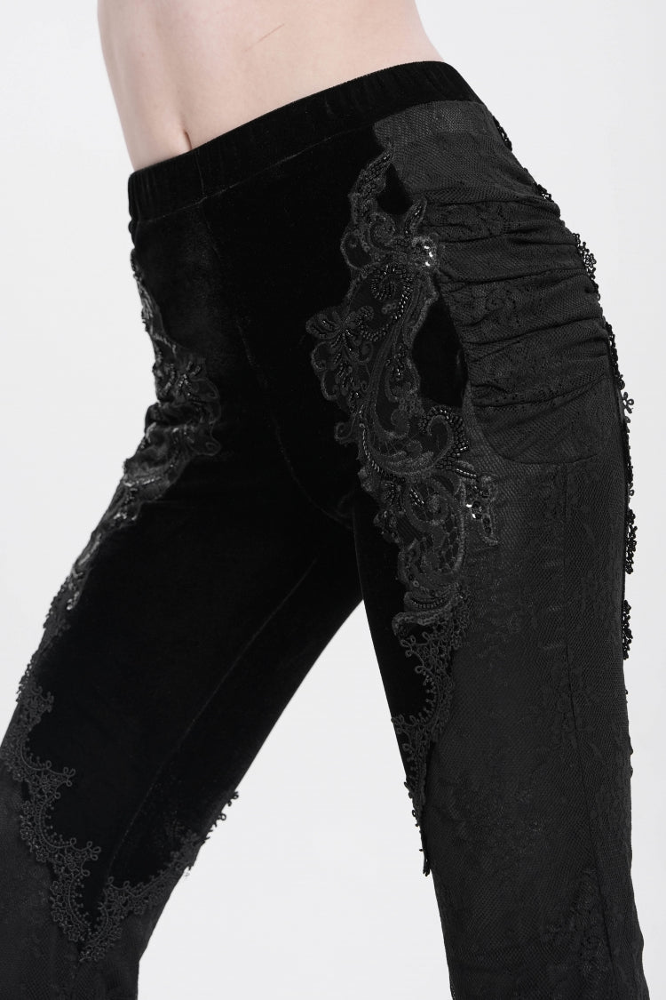Black Floral Embroidery Stitching Lace Women's Gothic Pants - Product - 13
