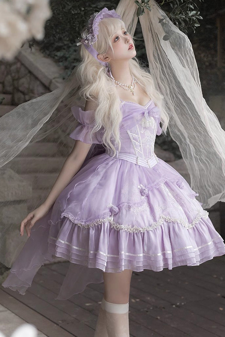 Purple Fantasy Music Box Ruffle Bowknot Lace Ballet Sweet Elegant Lolita Dress - Product - 5