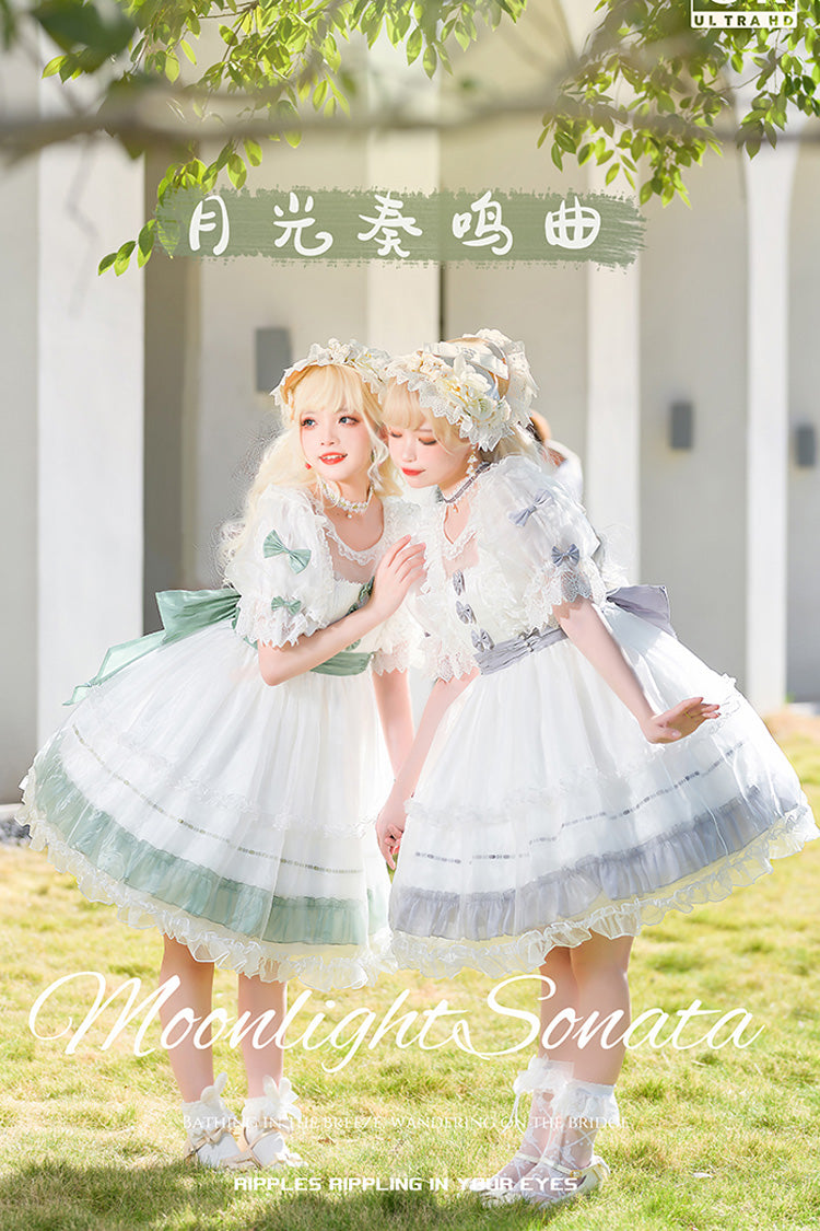 [Moonlight Sonata] Short Sleeves Ruffle Bowknot Lace Sweet Lolita Dress 4 Colors - Product - 10