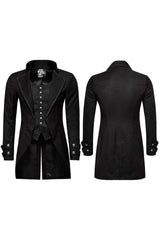Black Fake Two-Pieces Metal Button Long Sleeves Jacquard Print Mens Gothic Coat - Product - 5