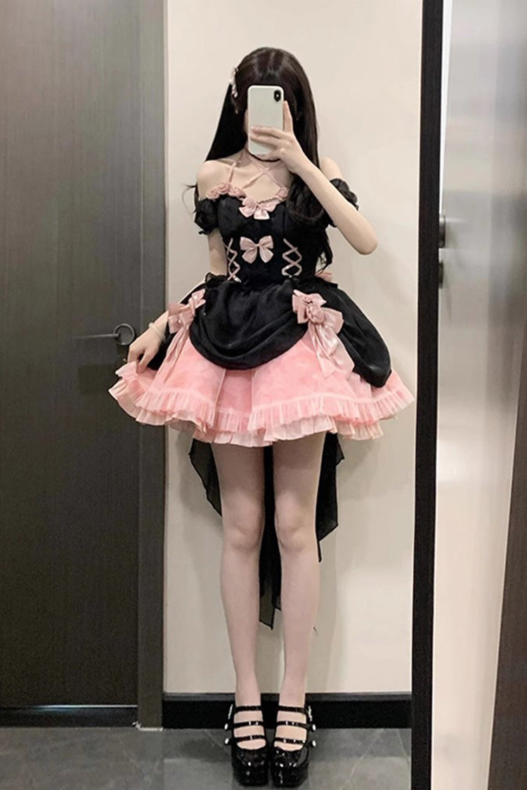 Black/Pink Multi-layer Hanayome Bowknot Fishbone Elegant Princess Sweet Lolita Jsk Dress - Product - 6