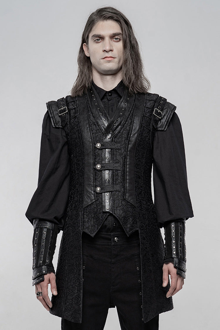 Black Stand Collar Sleeveless Buckle Men's Punk Vest - Black - 1