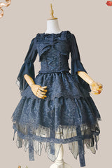 Black [Apprentice Witch] Double-Layered Ruffle Lace Gothic Lolita Skirt - Product - 9