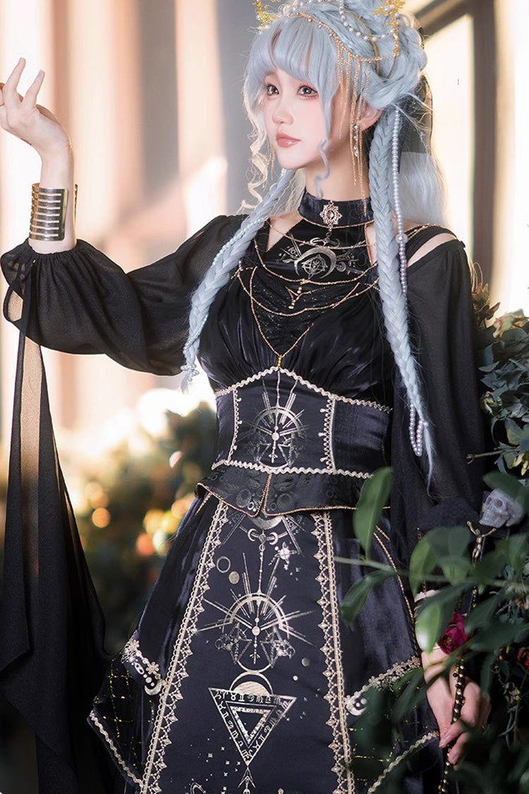 Black Nightmare of Horus Print Ruffle Hot Stamping Gothic Gorgeous Lolita Jsk Dress - Product - 6