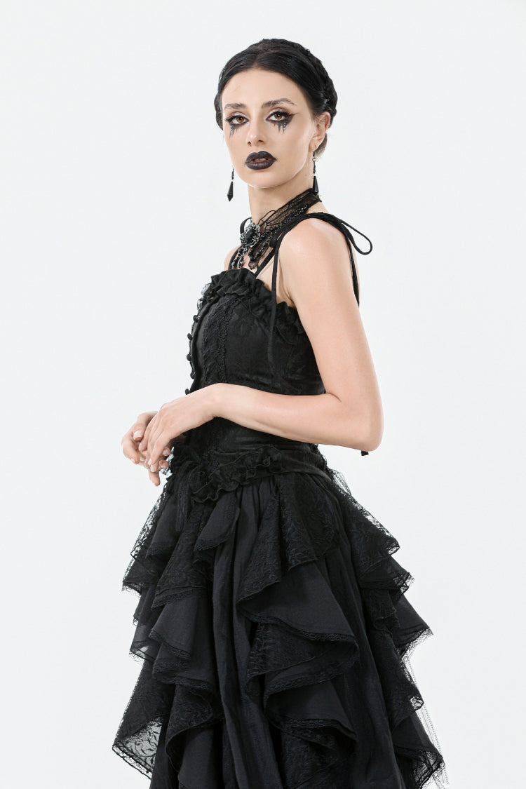 Black Floral Jacquard Lace-Up Women's Gothic Elegant Bustier - Product - 7