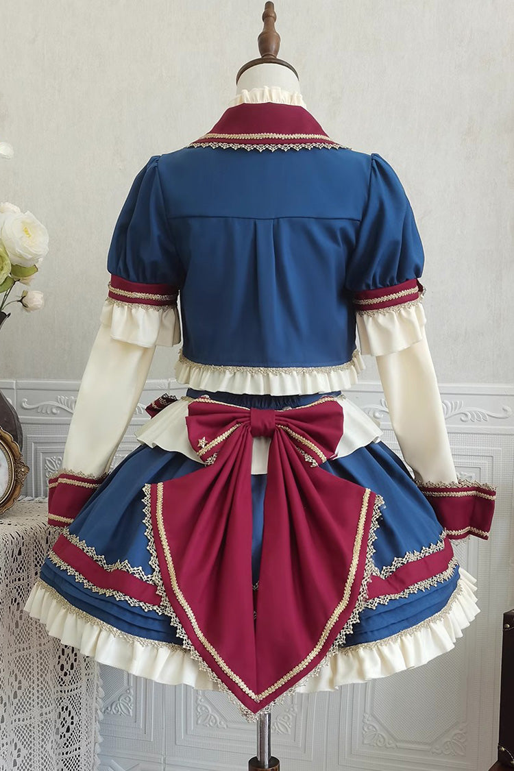 Red/White/Blue Star Idol Round Collar Ruffle Bowknot Sweet Princess Lolita Skirt Full Set - Product - 10