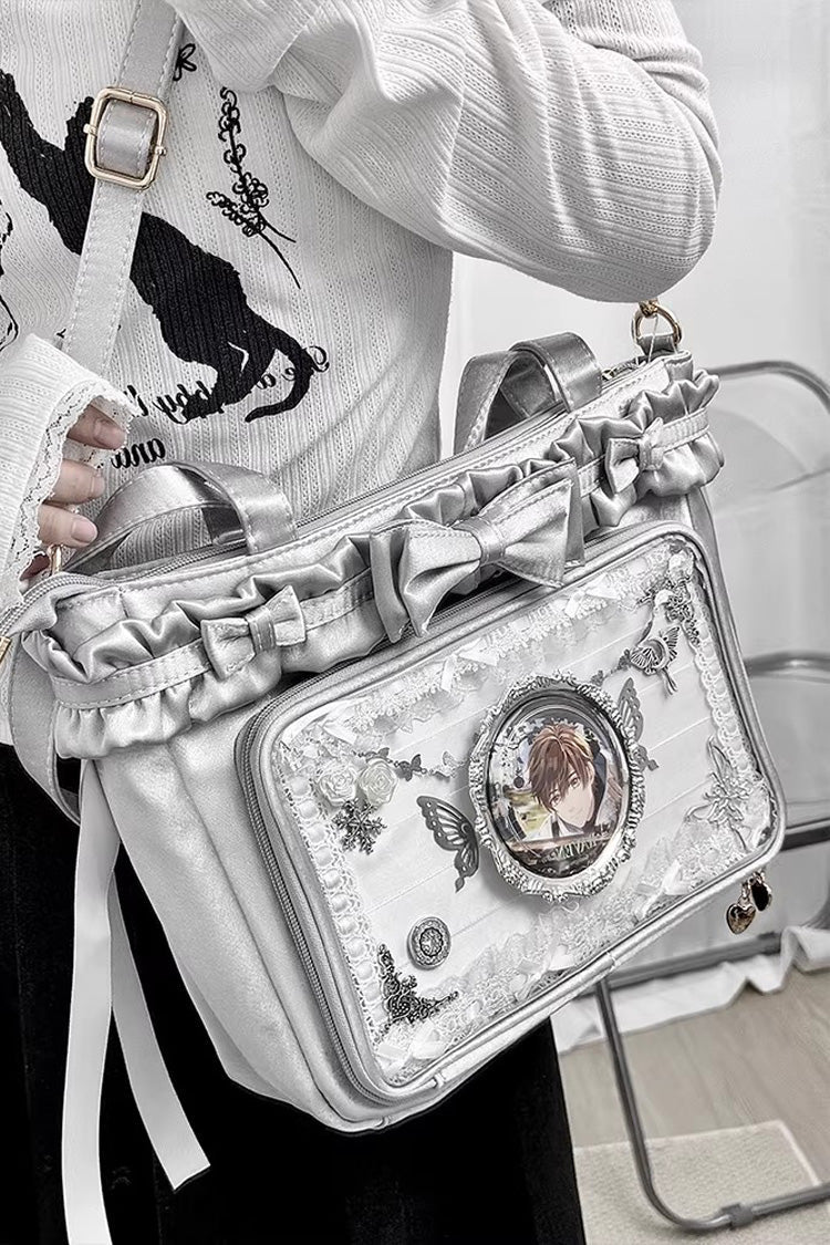 [Ballet Holiday] Ruffled Bow Sweet Japanese Crossbody Shoulder Lolita Itabag 10 Colors - Silver - 5