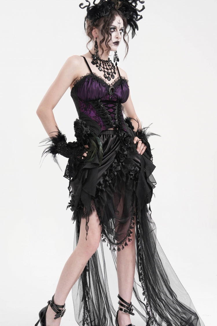 Purple Lace Lace-Up Women's Gothic Overbust Corset - Product - 10